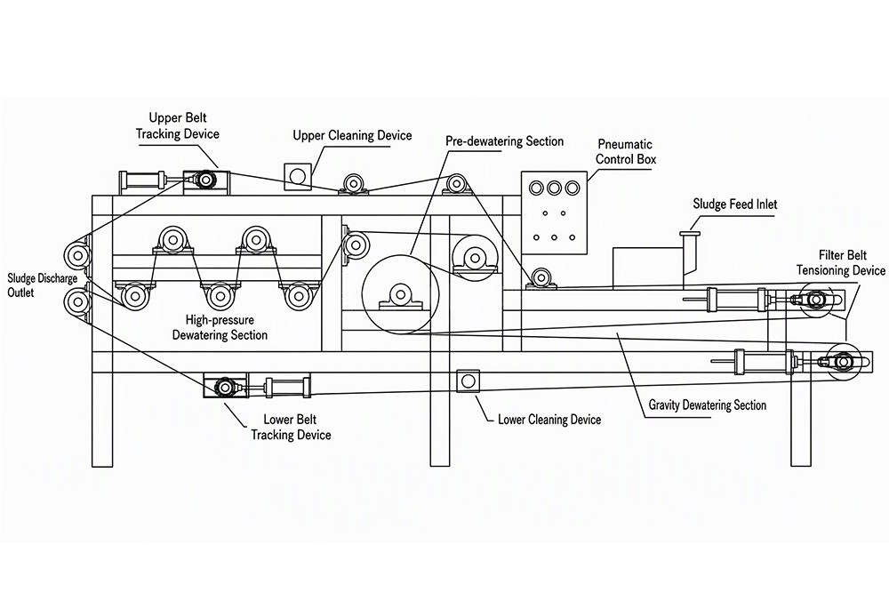 Belt Filter Press Dewatering Machine working principle