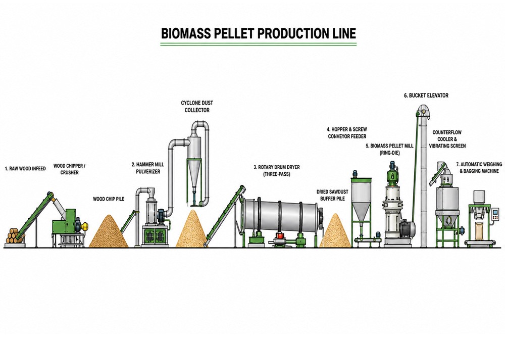 Sawdust & Forestry Waste Pellet Line working principle